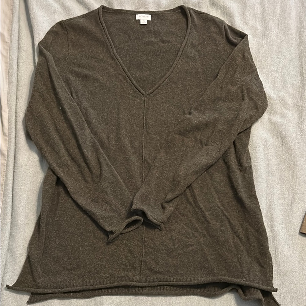 J. Crew Factory Green/Gray V-Neck Sweater Relaxed Fit